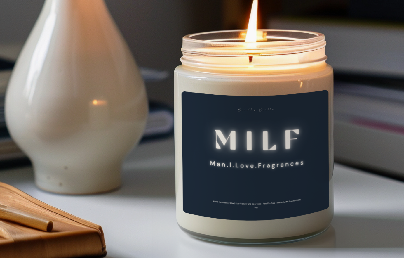 MILF Candle | 100% Soy Wax Blend | 9 Ounce Clear Glass Jar | Non-Toxic & Eco-Friendly | 9 Aromatic Scents Available