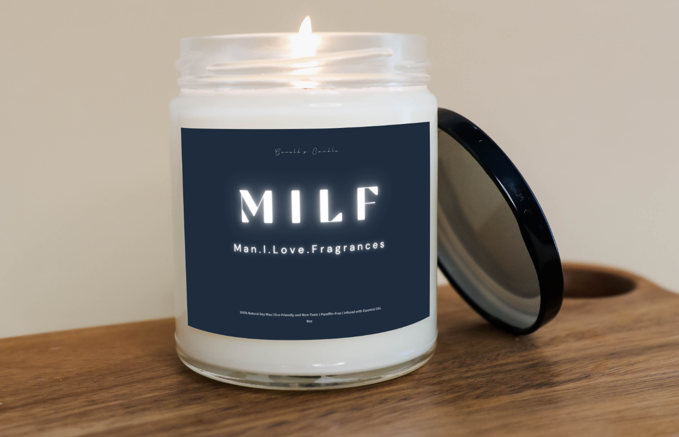 MILF Candle | 100% Soy Wax Blend | 9 Ounce Clear Glass Jar | Non-Toxic & Eco-Friendly | 9 Aromatic Scents Available