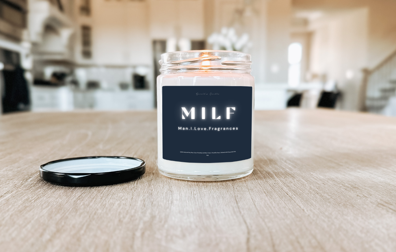 MILF Candle | 100% Soy Wax Blend | 9 Ounce Clear Glass Jar | Non-Toxic & Eco-Friendly | 9 Aromatic Scents Available