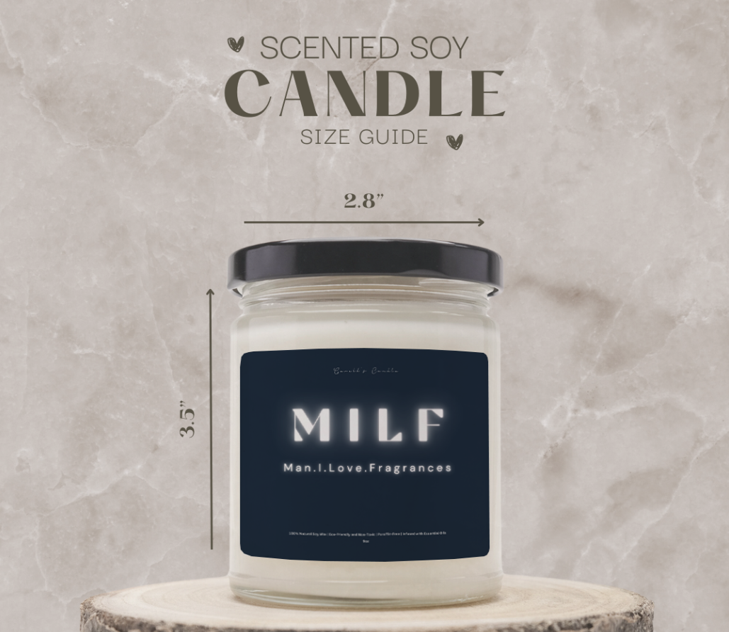 MILF Candle | 100% Soy Wax Blend | 9 Ounce Clear Glass Jar | Non-Toxic & Eco-Friendly | 9 Aromatic Scents Available