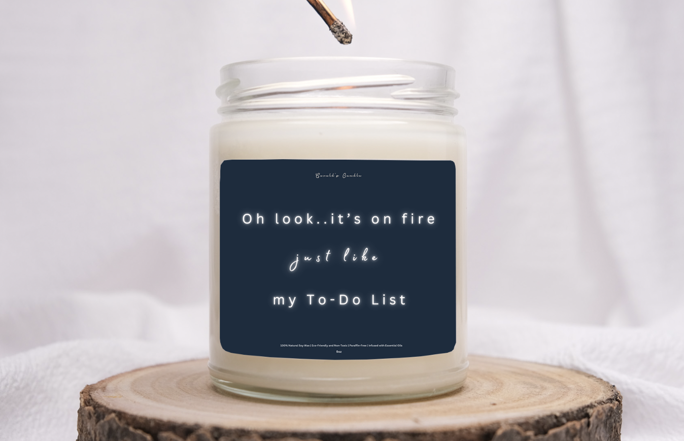 Oh Look it's on Fire Candle | 100% Soy Wax Blend | 9 Ounce Clear Glass Jar | Non-Toxic & Eco-Friendly | 9 Aromatic Scents Available