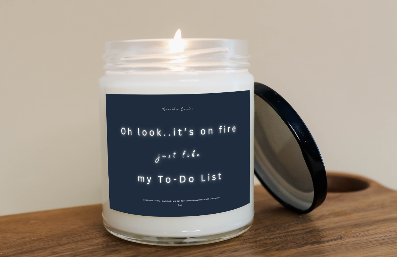 Oh Look it's on Fire Candle | 100% Soy Wax Blend | 9 Ounce Clear Glass Jar | Non-Toxic & Eco-Friendly | 9 Aromatic Scents Available