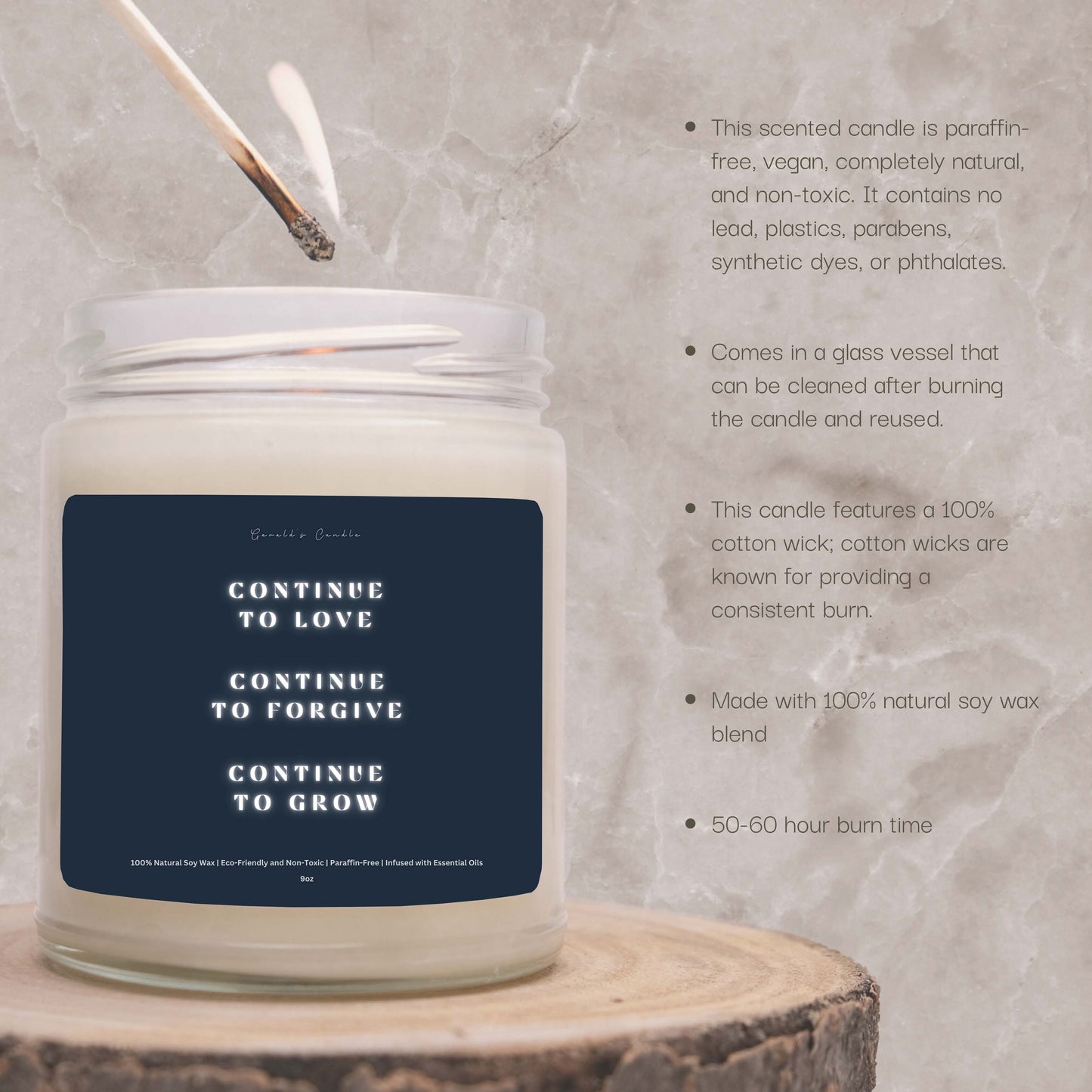 Continue to Grow - Personalized Candle | 100% Soy Wax Blend | 9 Ounce Clear Glass Jar | Non-Toxic & Eco-Friendly | 9 Aromatic Scents Available