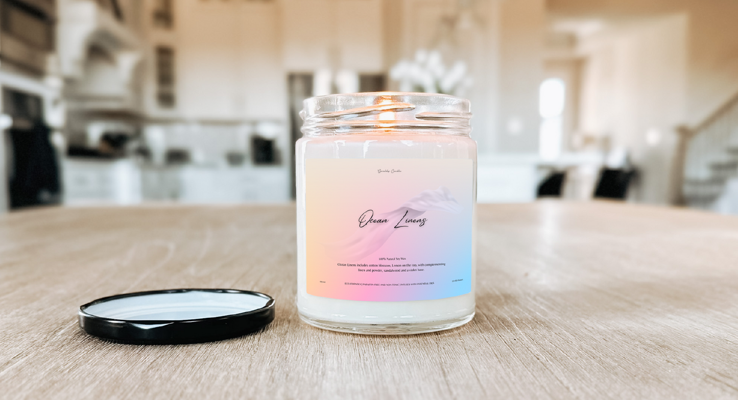 Clean Sheets Scented Soy Candle | 9 oz Scented Candle | Gift for Her | Stress Relief Candle | Housewarming Gift | Paraffin Free | Non-toxic