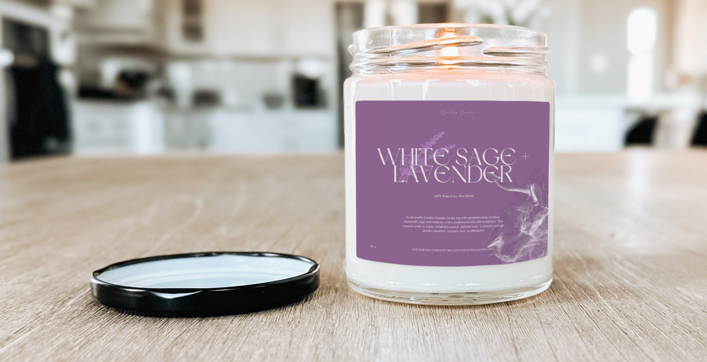 White Sage Lavender Soy Candle | Stress Relief Candle | Candle Gift | Housewarming Gift | Couple Gift | Giftful | Paraffin Free | Non-toxic