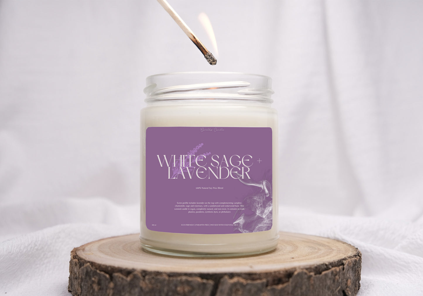 White Sage Lavender Soy Candle | Stress Relief Candle | Candle Gift | Housewarming Gift | Couple Gift | Giftful | Paraffin Free | Non-toxic