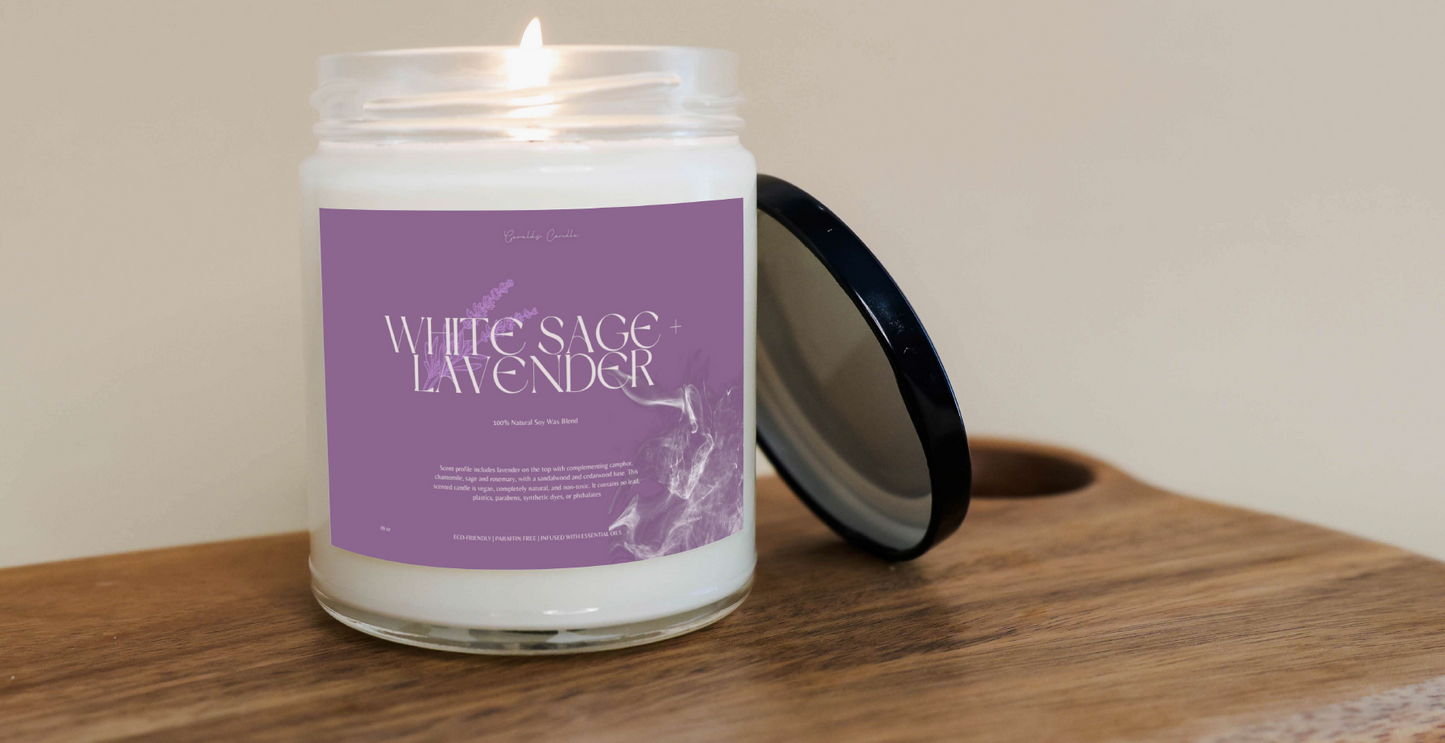 White Sage Lavender Soy Candle | Stress Relief Candle | Candle Gift | Housewarming Gift | Couple Gift | Giftful | Paraffin Free | Non-toxic