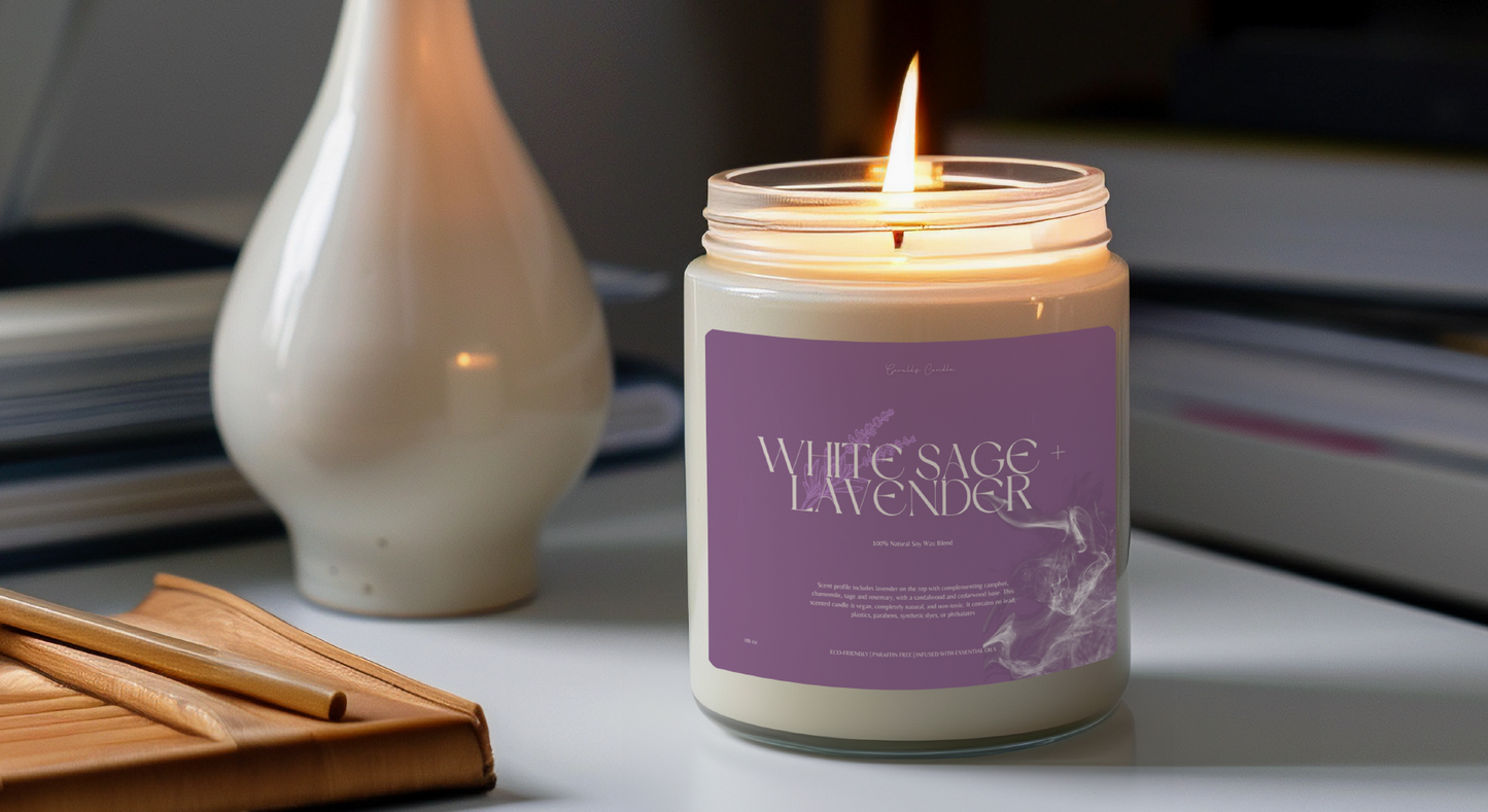 White Sage Lavender Soy Candle | Stress Relief Candle | Candle Gift | Housewarming Gift | Couple Gift | Giftful | Paraffin Free | Non-toxic