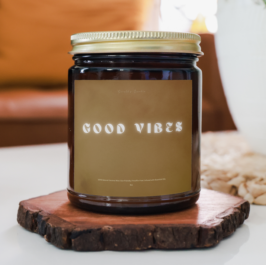 Good Vibes Candle | 100% Coconut Wax | 9 Ounce Amber Glass Jar | Non-Toxic & Eco-Friendly | 9 Aromatic Fragrances Available