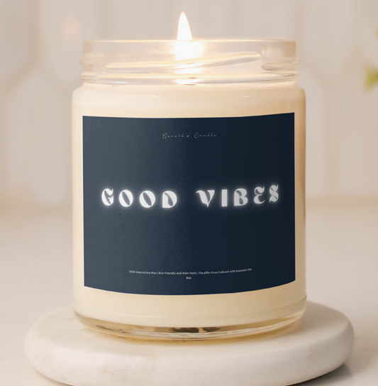 Good Vibes Candle | 100% Soy Wax Blend | 9 Ounce Clear Glass Jar | Non-Toxic & Eco-Friendly | 9 Aromatic Scents Available