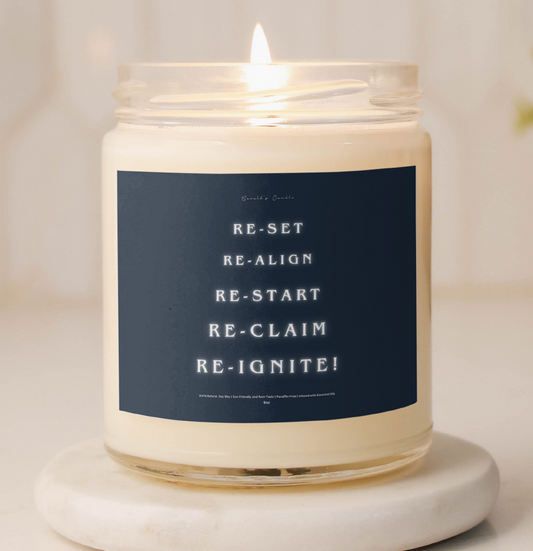 Re-Set, Re-Ignite Candle | 100% Soy Wax Blend | 9 Ounce Clear Glass Jar | Non-Toxic & Eco-Friendly | 9 Aromatic Scents Available