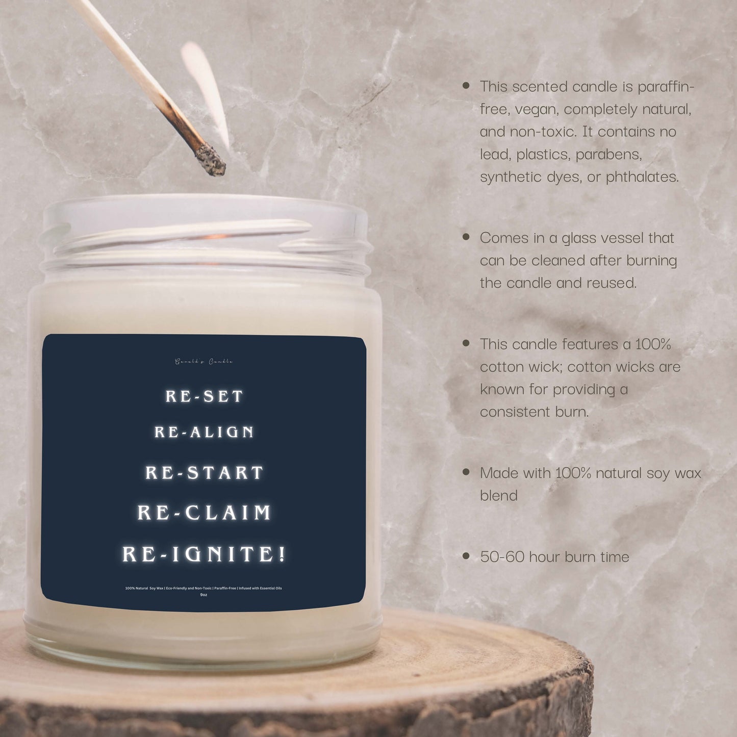 Re-Set, Re-Ignite Candle | 100% Soy Wax Blend | 9 Ounce Clear Glass Jar | Non-Toxic & Eco-Friendly | 9 Aromatic Scents Available