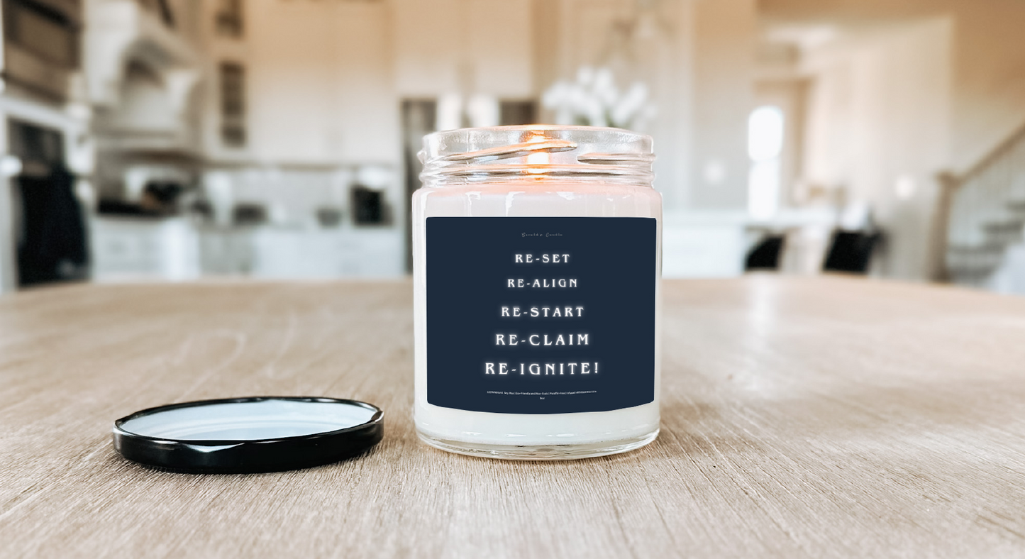 Re-Set, Re-Ignite Candle | 100% Soy Wax Blend | 9 Ounce Clear Glass Jar | Non-Toxic & Eco-Friendly | 9 Aromatic Scents Available