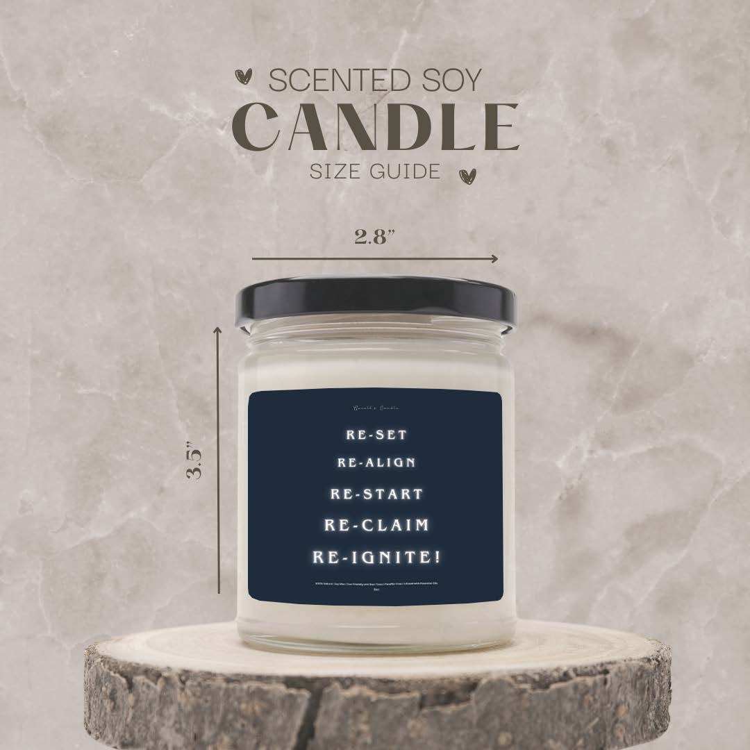 Re-Set, Re-Ignite Candle | 100% Soy Wax Blend | 9 Ounce Clear Glass Jar | Non-Toxic & Eco-Friendly | 9 Aromatic Scents Available