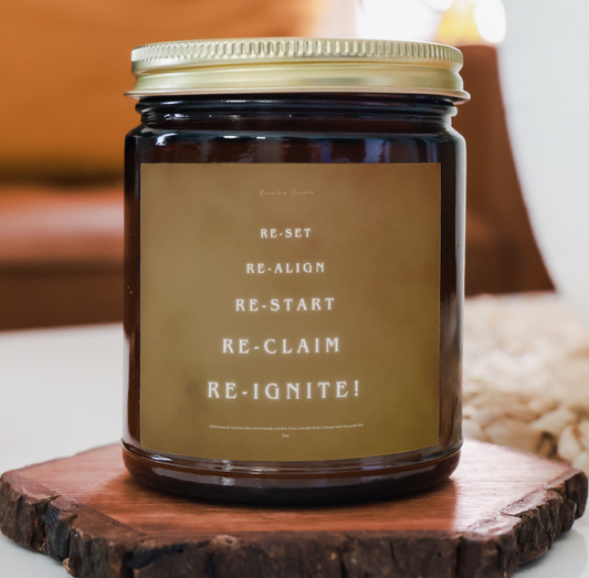 Re-Set, Re-Ignite Candle | 100% Coconut Wax | 9 Ounce Amber Glass Jar | Non-Toxic & Eco-Friendly | 9 Aromatic Fragrances Available