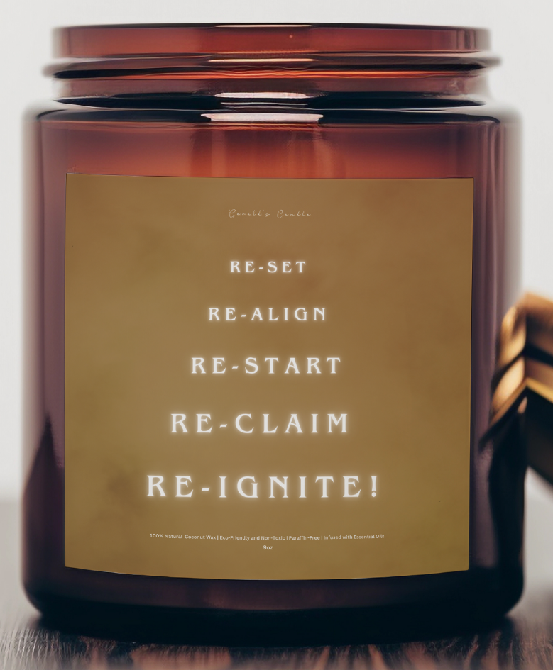 Re-Set, Re-Ignite Candle | 100% Coconut Wax | 9 Ounce Amber Glass Jar | Non-Toxic & Eco-Friendly | 9 Aromatic Fragrances Available