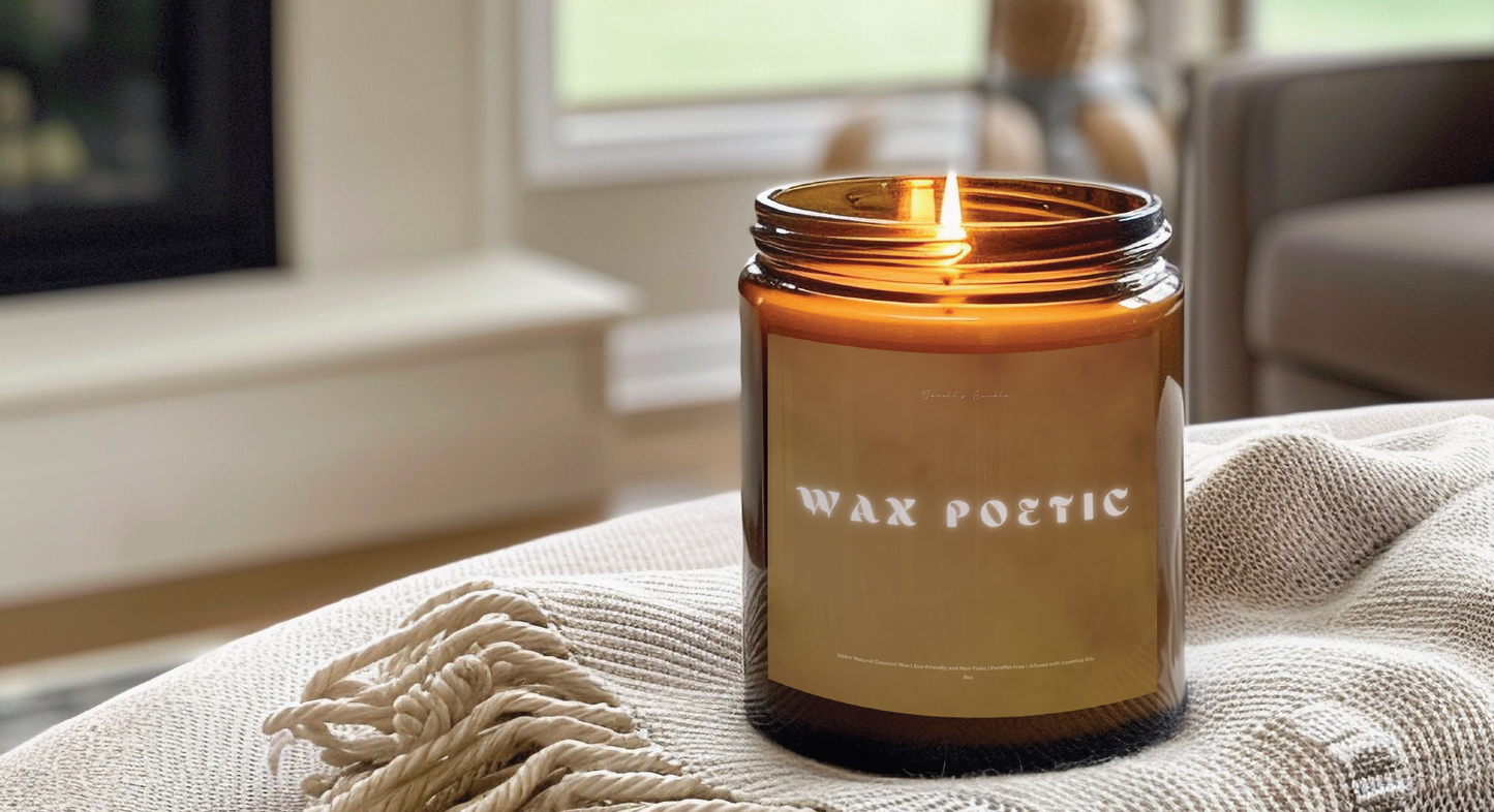 Wax Poetic Candle | 100% Coconut Wax | 9 Ounce Amber Glass Jar | Non-Toxic & Eco-Friendly | 9 Aromatic Fragrances Available