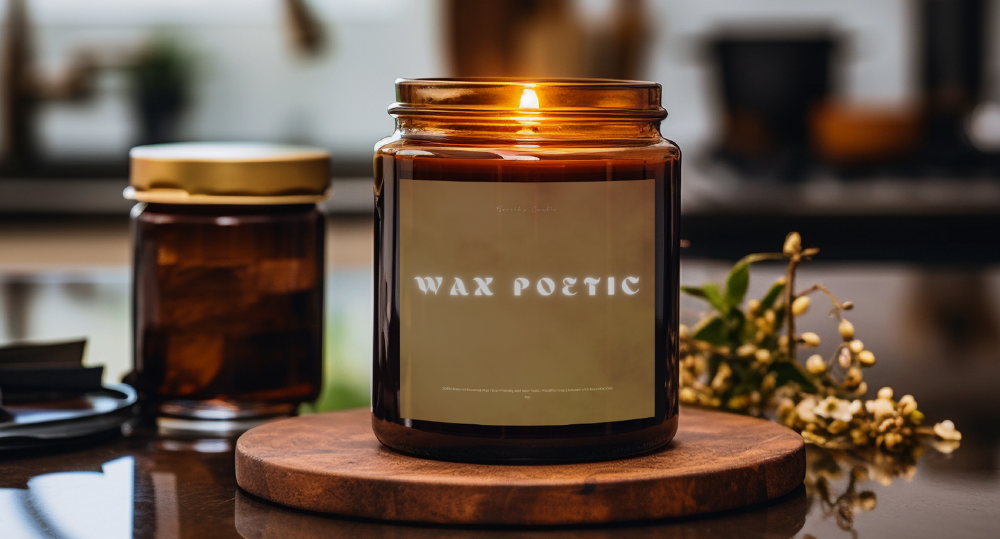 Wax Poetic Candle | 100% Coconut Wax | 9 Ounce Amber Glass Jar | Non-Toxic & Eco-Friendly | 9 Aromatic Fragrances Available