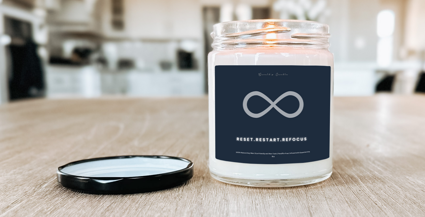 Reset Restart Refocus Candle | 100% Soy Wax Blend | 9 Ounce Clear Glass Jar | Non-Toxic & Eco-Friendly | 9 Aromatic Scents Available