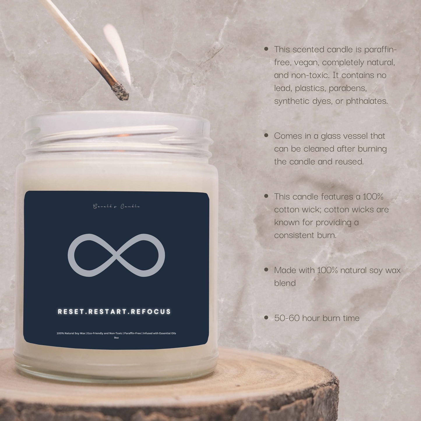 Reset Restart Refocus Candle | 100% Soy Wax Blend | 9 Ounce Clear Glass Jar | Non-Toxic & Eco-Friendly | 9 Aromatic Scents Available