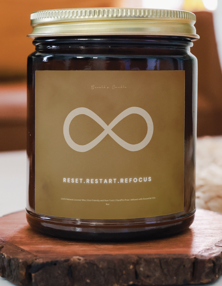 Reset Restart Refocus  Candle | 100% Coconut Wax | 9 Ounce Amber Glass Jar | Non-Toxic & Eco-Friendly | 9 Aromatic Fragrances Available