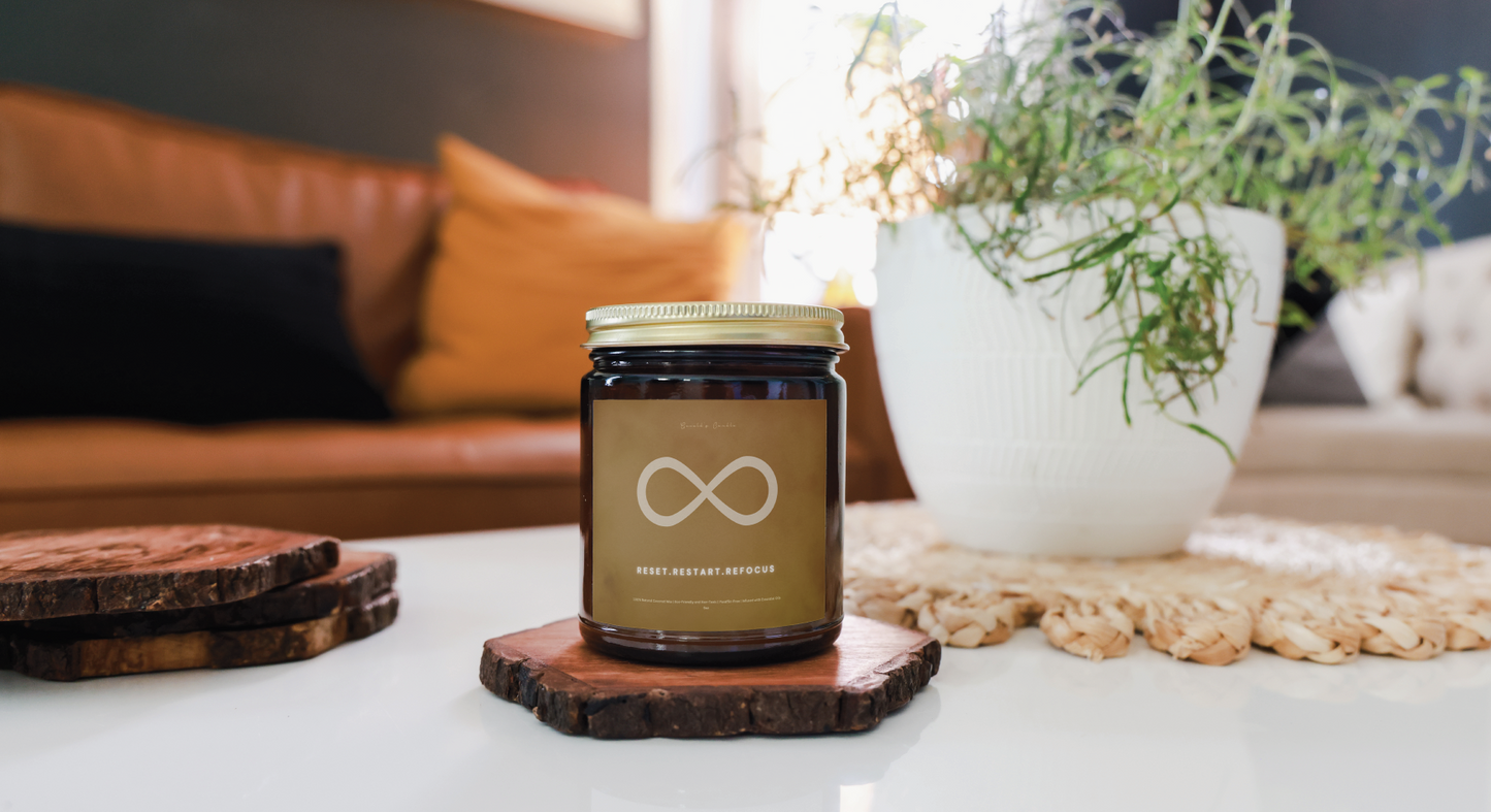 Reset Restart Refocus  Candle | 100% Coconut Wax | 9 Ounce Amber Glass Jar | Non-Toxic & Eco-Friendly | 9 Aromatic Fragrances Available