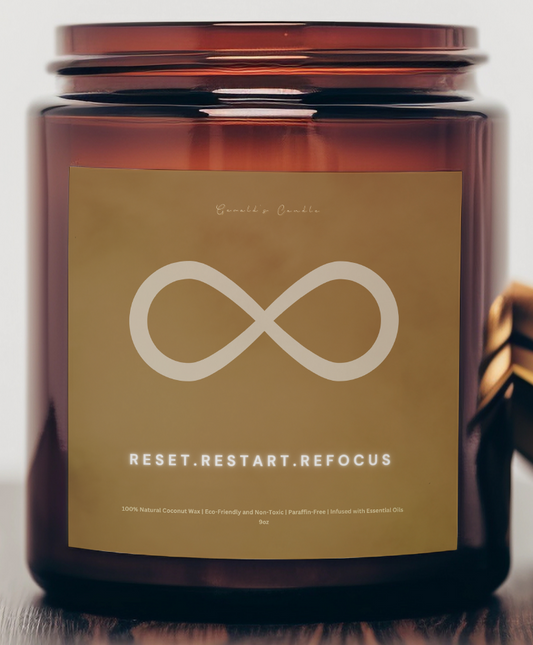 Reset Restart Refocus  Candle | 100% Coconut Wax | 9 Ounce Amber Glass Jar | Non-Toxic & Eco-Friendly | 9 Aromatic Fragrances Available