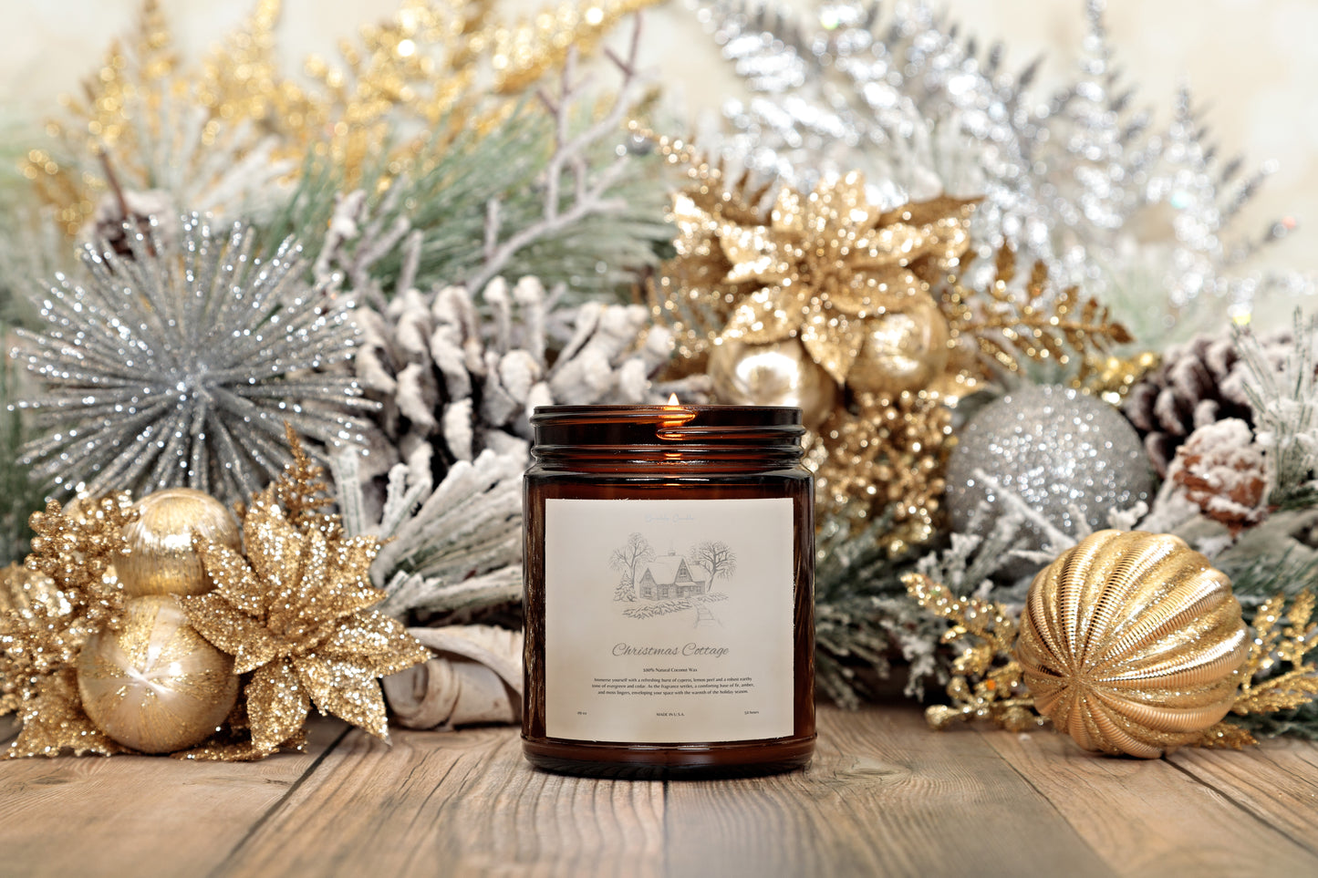 Christmas Candle, Holiday Candle, Winter Candle, Scented Candle Home Decor in 4 oz and 9 oz, Christmas Gift Coconut Wax Candle in Amber Jar