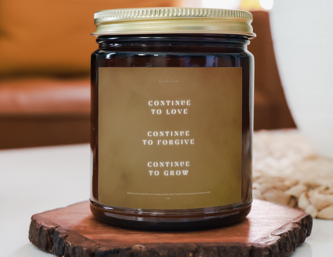 Continue to Grow - Personalized Candle | 100% Coconut Wax | 9 Ounce Amber Glass Jar | Non-Toxic & Eco-Friendly | 9 Aromatic Fragrances Available