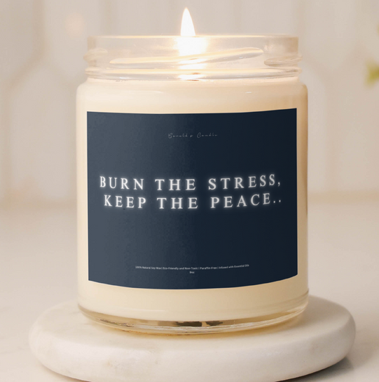 Burn the Stress Candle | 100% Soy Wax Blend | 9 Ounce Clear Glass Jar | Non-Toxic & Eco-Friendly | 9 Aromatic Scents Available