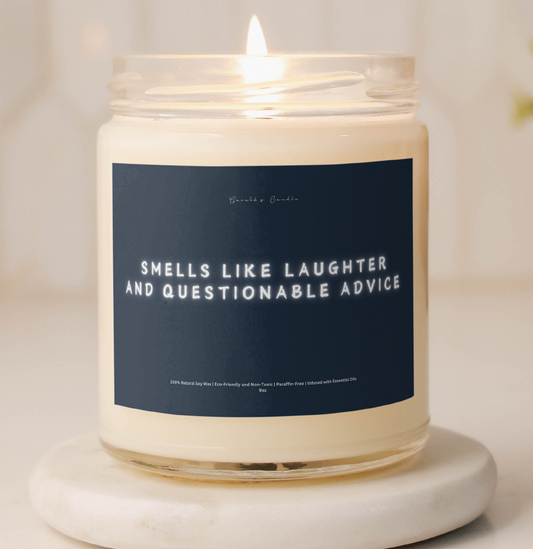 Smells Like Laughter and Questionable Advice Candle | 100% Soy Wax Blend | 9 Ounce Clear Glass Jar | Non-Toxic & Eco-Friendly | 9 Aromatic Scents Available