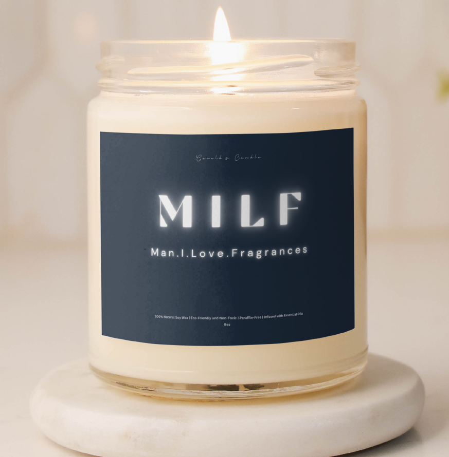 MILF Candle | 100% Soy Wax Blend | 9 Ounce Clear Glass Jar | Non-Toxic & Eco-Friendly | 9 Aromatic Scents Available