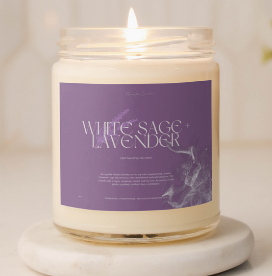 White Sage Lavender Soy Candle | Stress Relief Candle | Candle Gift | Housewarming Gift | Couple Gift | Giftful | Paraffin Free | Non-toxic