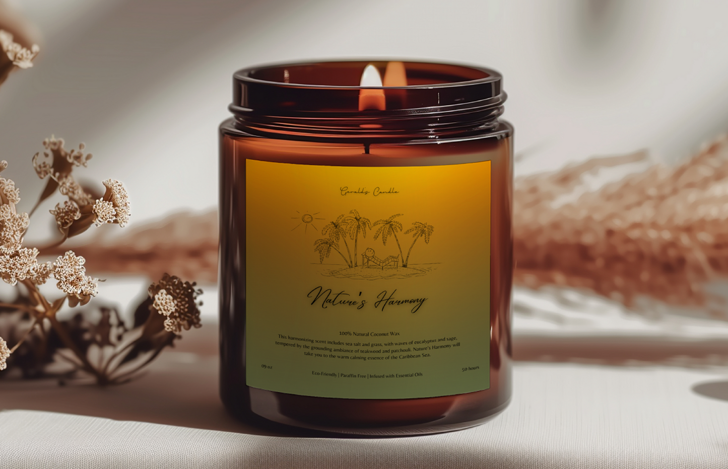 Nature's Harmony | Nature Inspired Scented Candle | Relaxing Ocean Scent | 100% Coconut Wax | Paraffin Free | Non-Toxic | Eco-Friendly | 9oz and 4oz Amber Glass Jars