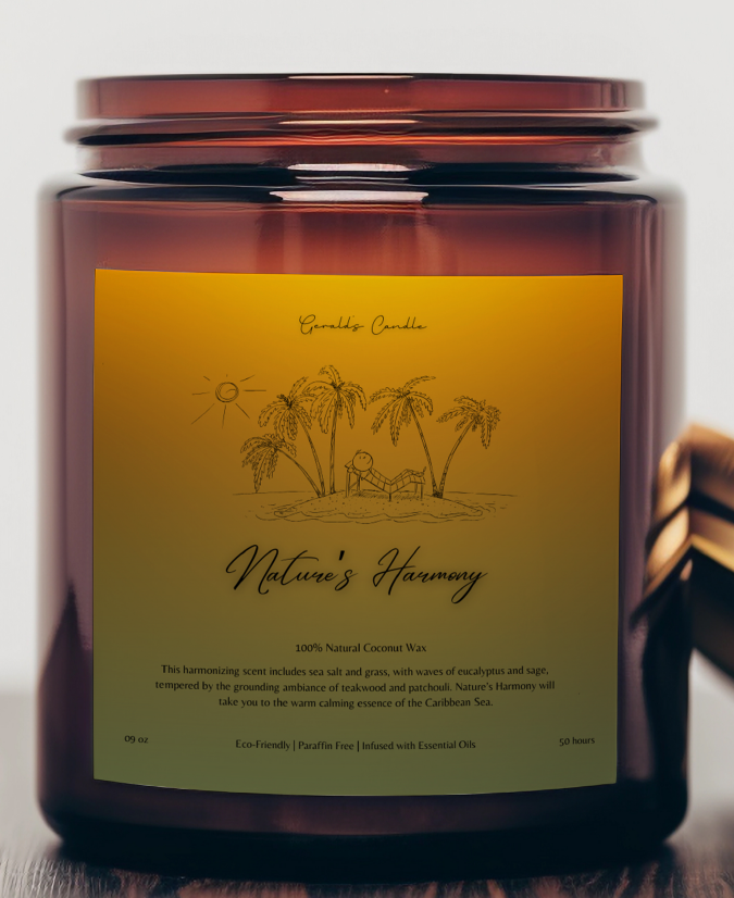 Nature's Harmony | Nature Inspired Scented Candle | Relaxing Ocean Scent | 100% Coconut Wax | Paraffin Free | Non-Toxic | Eco-Friendly | 9oz and 4oz Amber Glass Jars